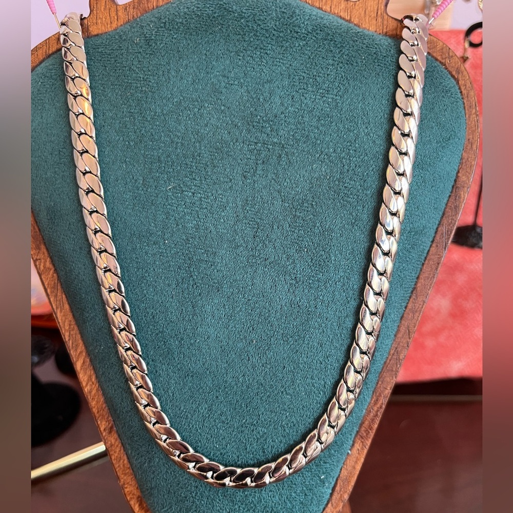 Unisex 14kWG over Stainless Steel Silver Omega Chain Necklace 16”